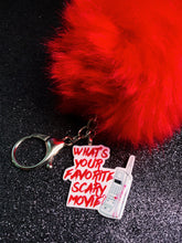Load image into Gallery viewer, What&#39;s Your Favorite Scary Movie Pom Pom Keychain (Red)