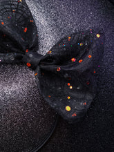 Load image into Gallery viewer, Wicked Headbands (Black spiderweb w/ orange sequins)
